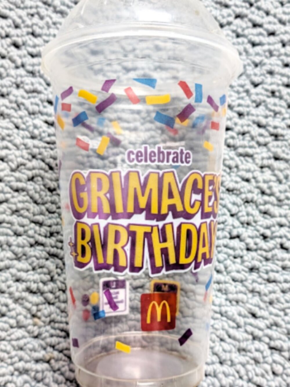 RARE June 2023 McDonald's Grimace Birthday Clear Shake Cup - Large - With Lid